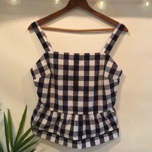 NWOT Navy and white gingham peplum top